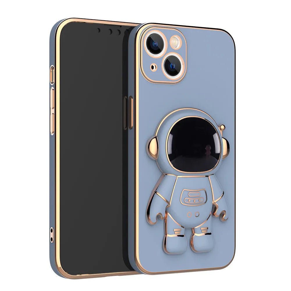 3D astronaut phone case with electroplating bracket for iPhone 13 Pro Max, TPU anti-drop back cover in black