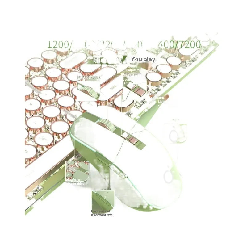 Matcha green mechanical gaming keyboard with white backlighting on a desk