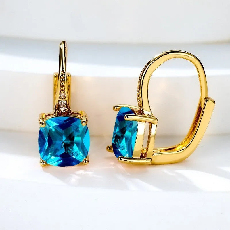 Geometric square zircon ear hooks with Korean fashion style and electroplated copper finish