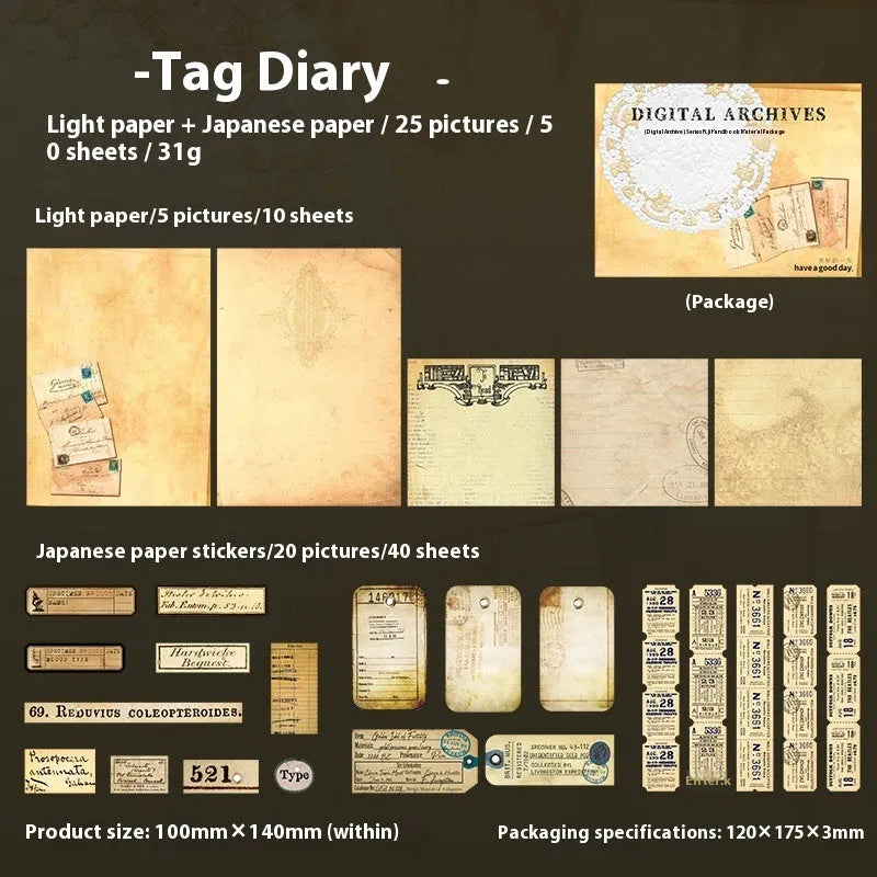 Retro A5 English letter notebook decorative card suit set showing one of six vintage cover colour options.