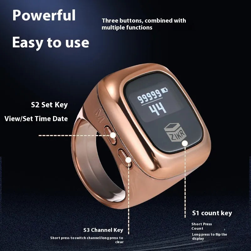 Electronic digital counter for zikr and prayer counting with vibration reminder function