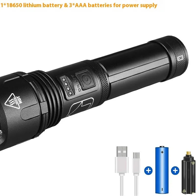 F-03 black aluminium alloy rechargeable focusing flashlight 800 lumens 15W telescopic zoom