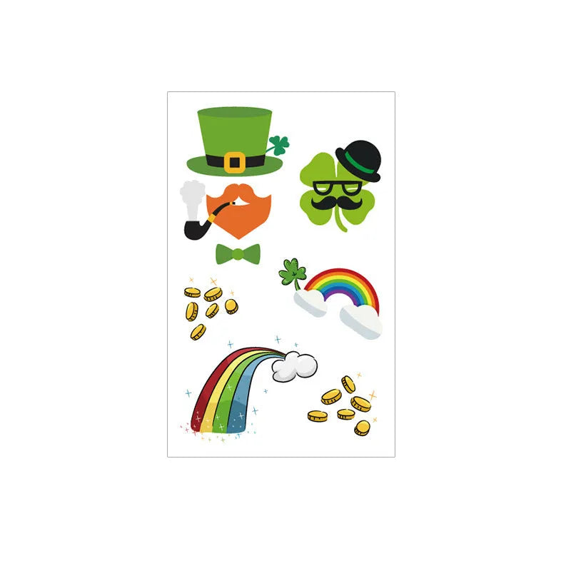 Temporary tattoo stickers with Irish festival flag designs for children, sized 120x75mm with St. Patrick's Day clover motif
