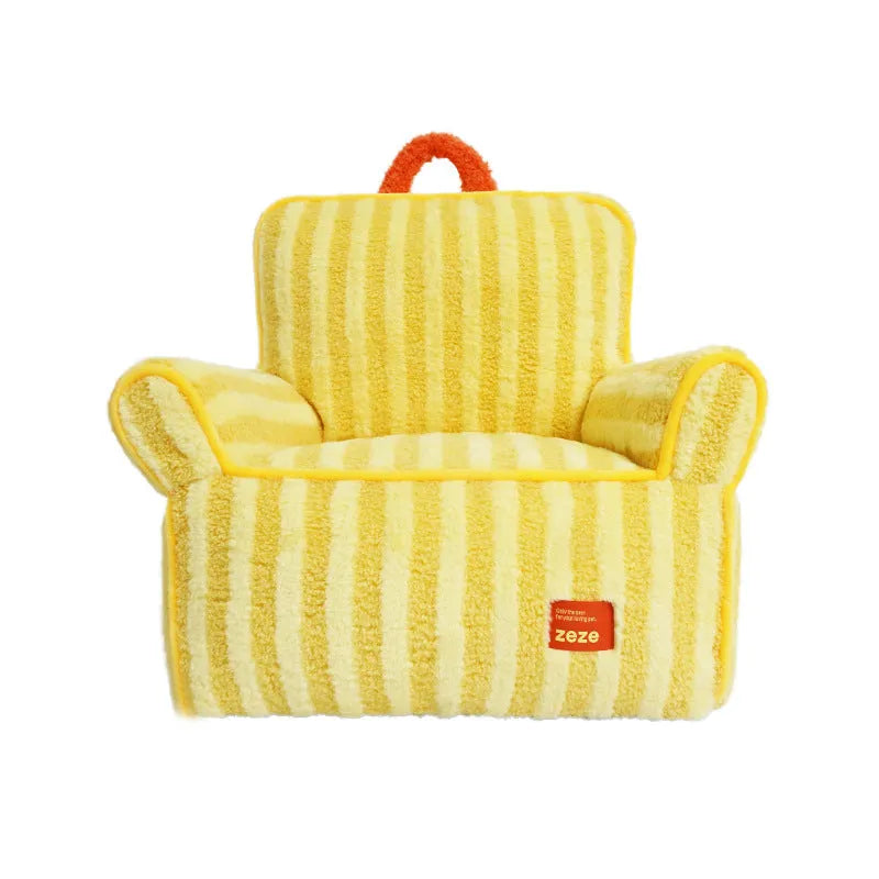 Striped soft velvet pet bed for dogs in yellow, orange or purple colours with removable cover