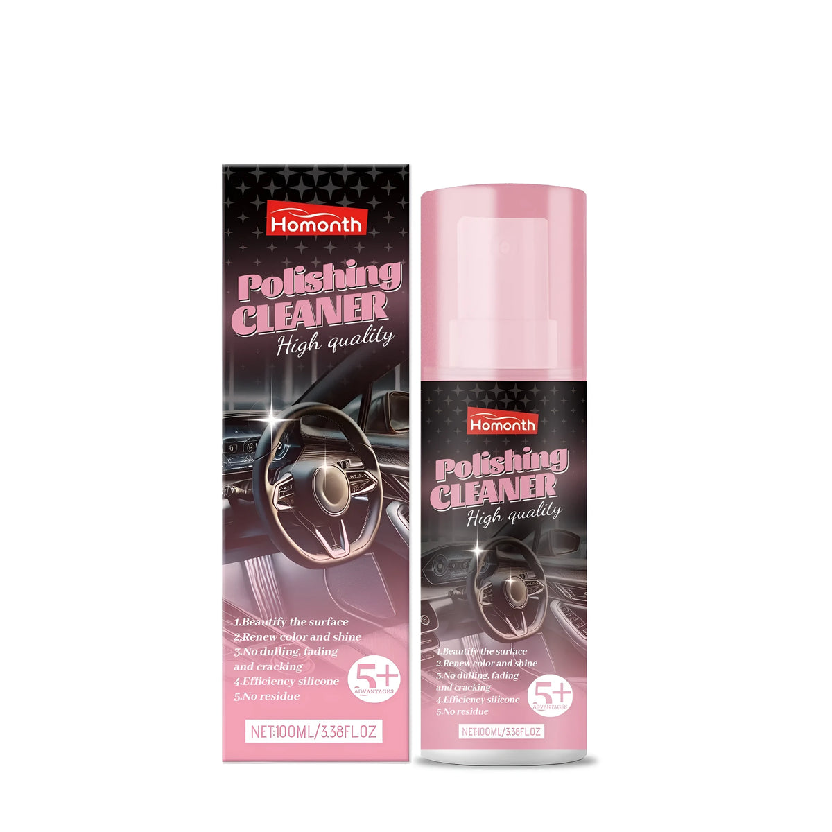 100ml bottle of liquid polishing cleaner with water-based formula and listed ingredients for polishing and cleaning tasks.