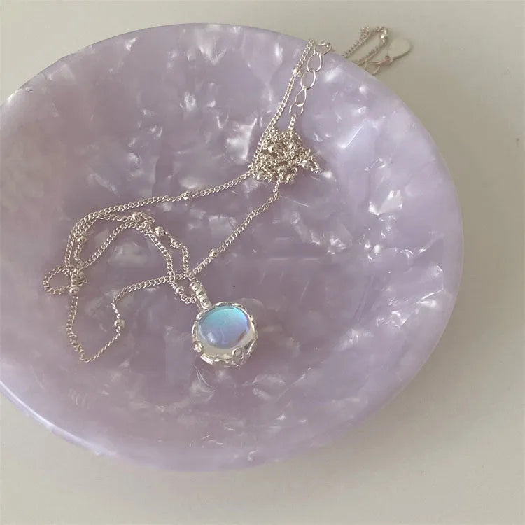 Women's silver necklace with geometric stone pendant on adjustable 41-50cm curb chain