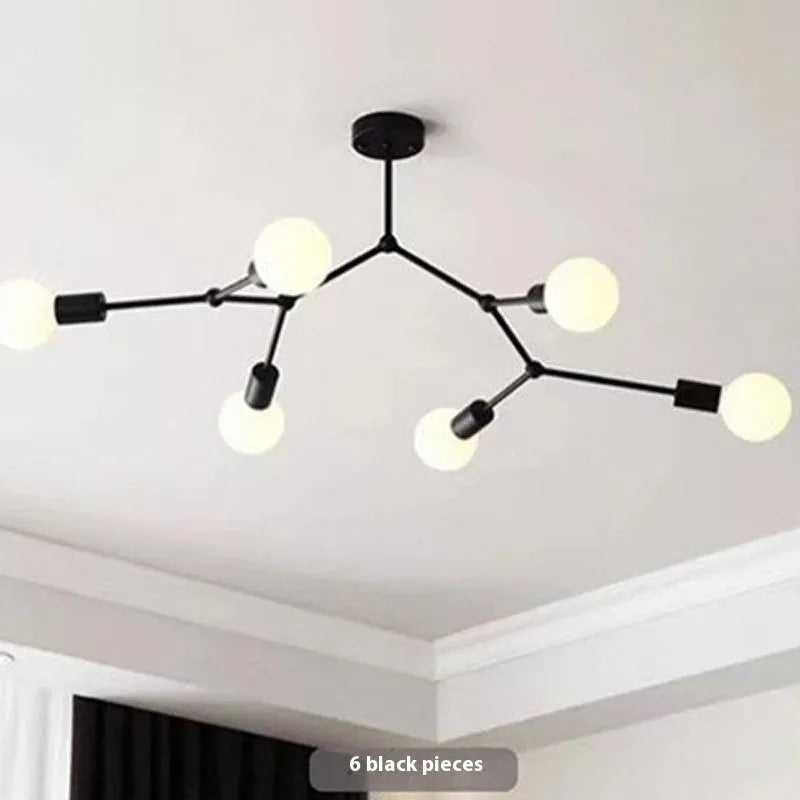 Iron chandelier ceiling lamp in Nordic style with multiple light heads