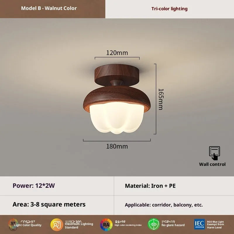 Antique glass ceiling lamp with remote control tricolor light for bedroom modern simplicity style