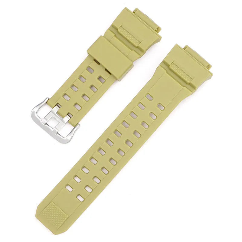 TPU camouflage pattern watch strap with silver buckle showing colour variations