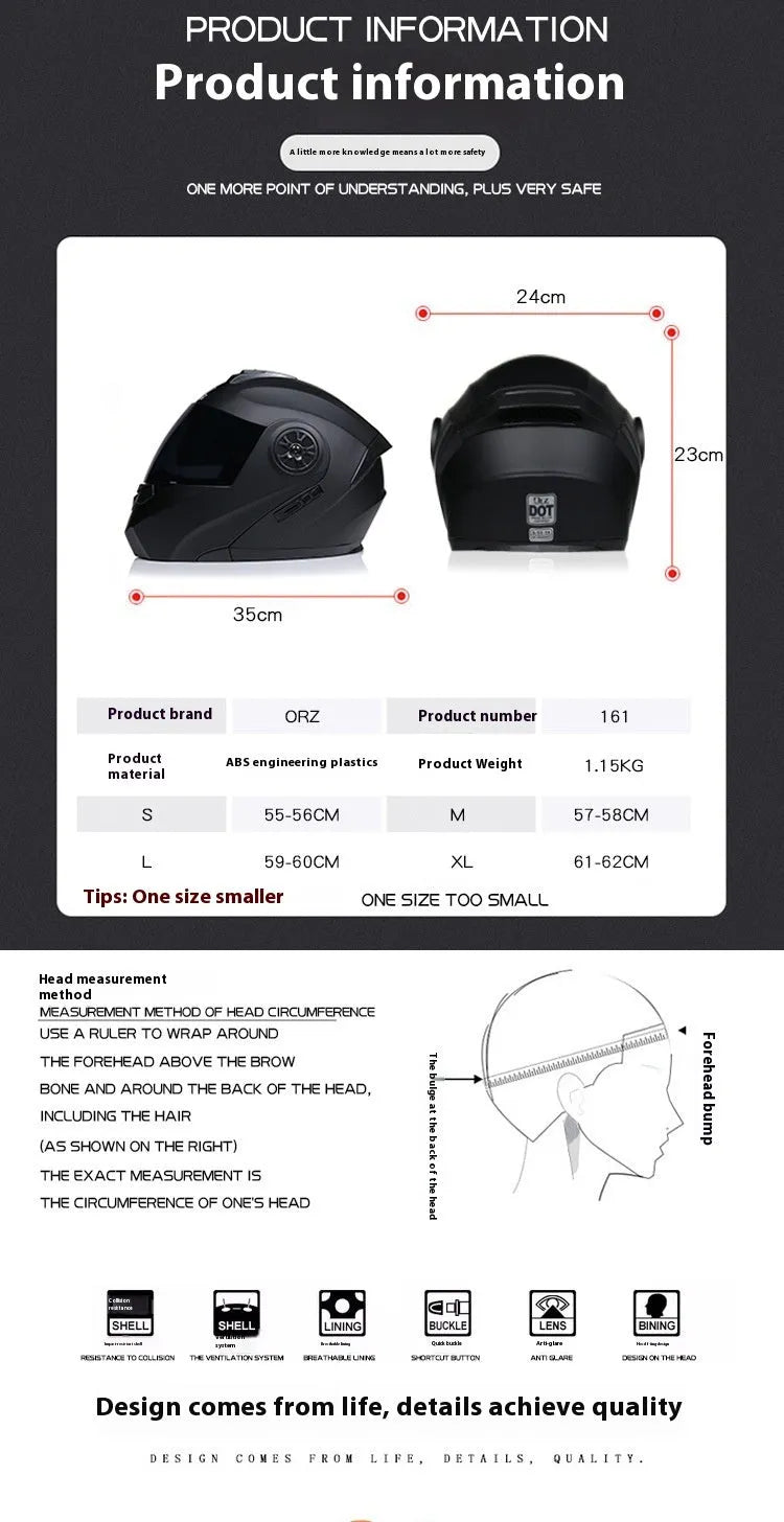 Asian black full face motorcycle helmet with ABS shell in S M L XL size options