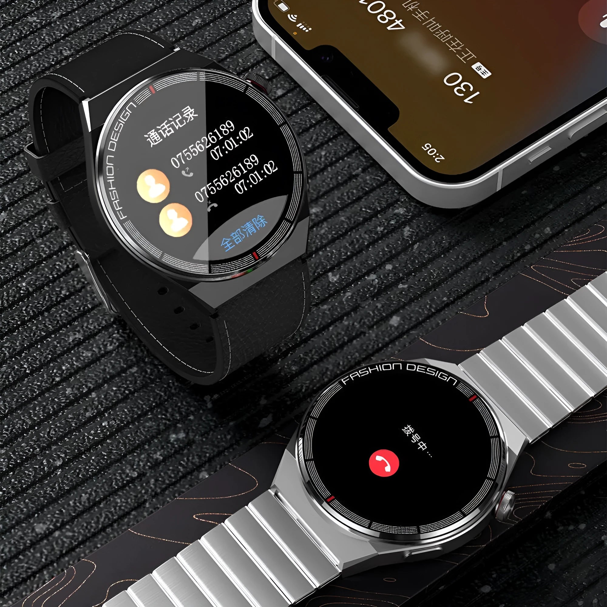 Black Bluetooth smartwatch with 1.28 inch screen on a silicone strap, showing heart rate display