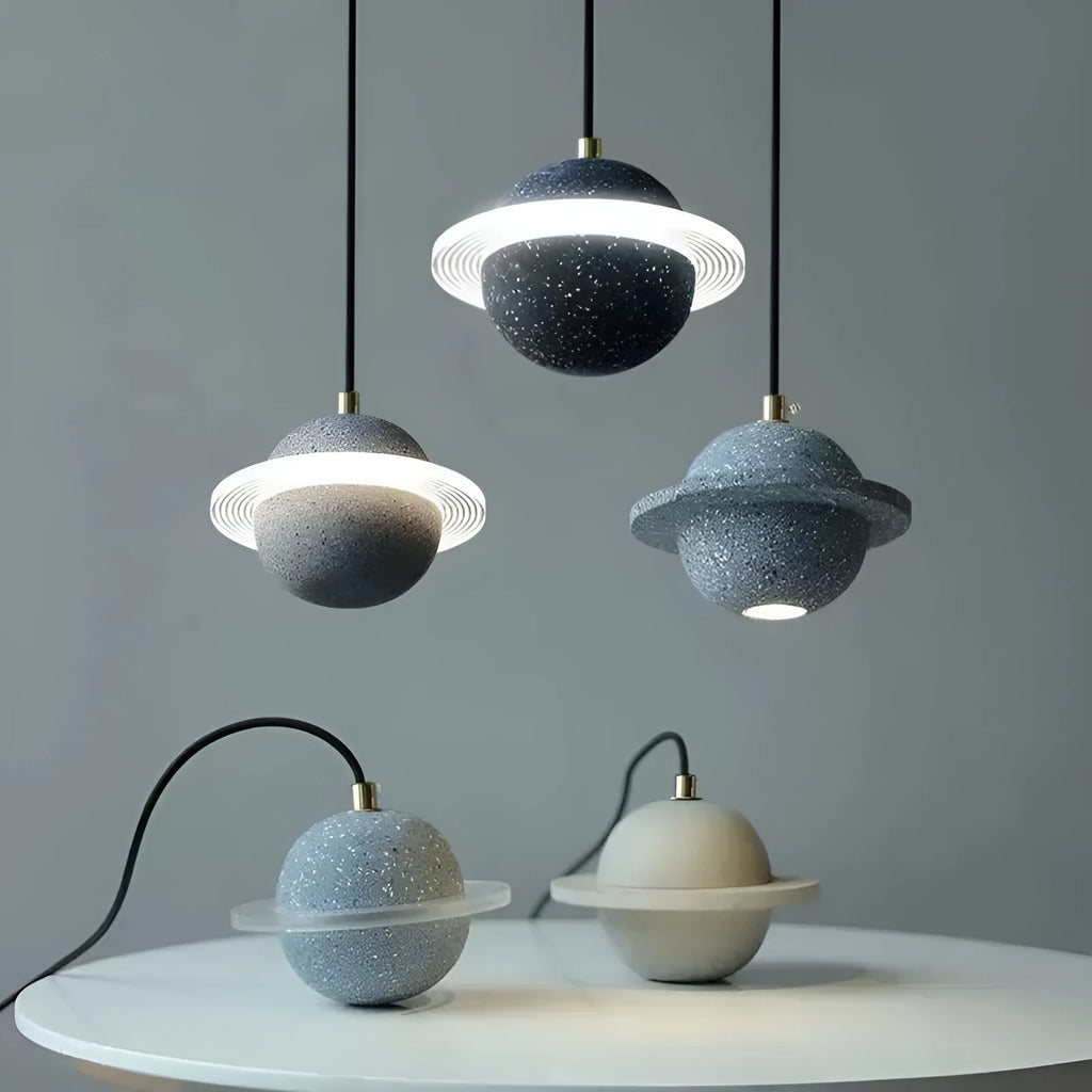 Red single-head chandelier with marble-look iron pendant lamp, modern style, LED light source