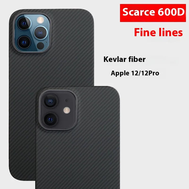 Aramid fibre ultra-thin frosted phone case for iPhone 12 series in black 1500D weave