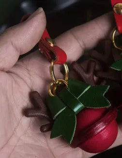 Christmas elk bells decoration on first layer of cowhide car pendant keychain