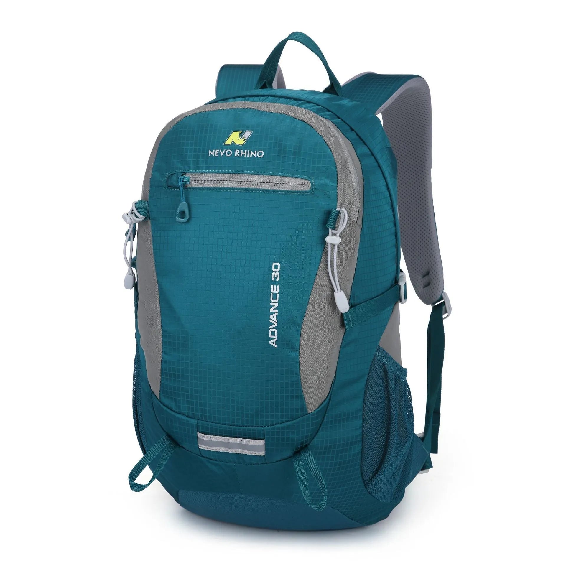 30L nylon waterproof backpack in dark green with airpillow straps on outdoor trail