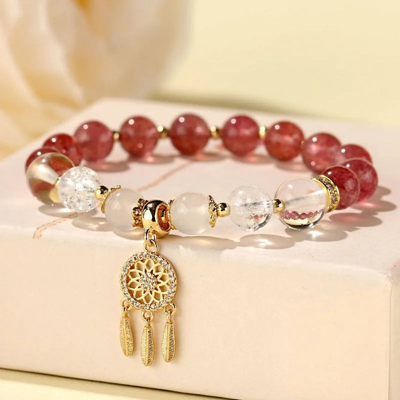 Korean style tassel bracelet with gemstone beads in seven colour options featuring electroplating finish