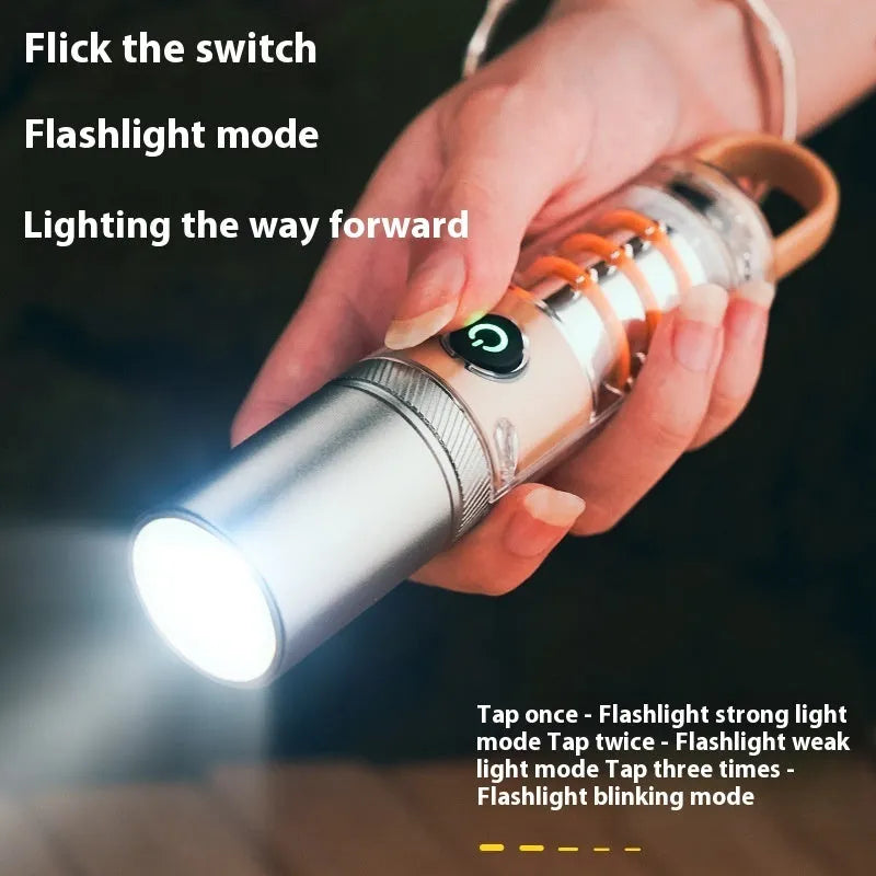 Orange 10W dual light source LED flashlight with hook and keychain attachment