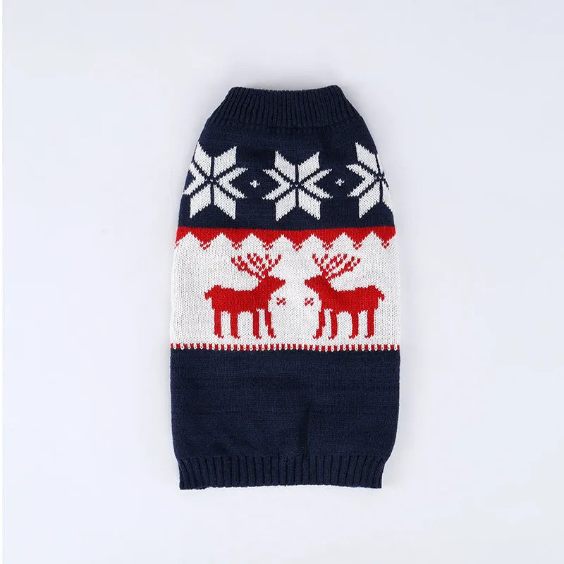 Navy blue knitted Christmas jumper for dogs with personalised festive design