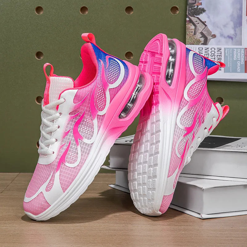 Women's casual sneakers in mesh fabric with a PU sole, shown in Pink, Plum Red, and Moonlight colour options.