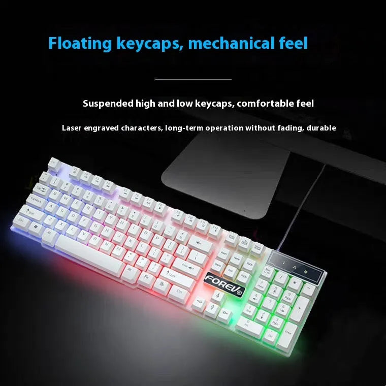 Wired luminous keyboard with six-colour backlight, full black finish, 440x130x30mm, for desktop and notebook computers