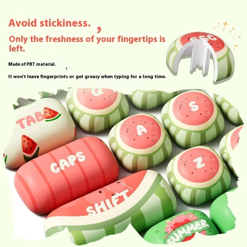 138 piece watermelon theme PBT keycap set with five-sided sublimation and small steamed bun profile for mechanical keyboards