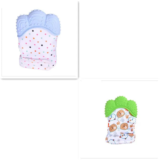Silicone baby teether glove with Velcro strap in blue colour