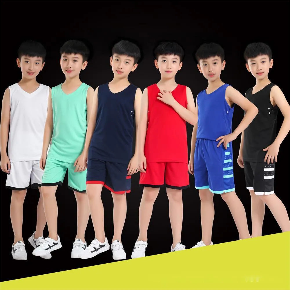 Student breathable sports vest and matching pants set for basketball and fitness training in black or white.
