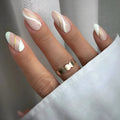 Golden lines plaid pattern on medium drop-shaped wearable plastic nail art stickers, colour JF0518 jelly glue.