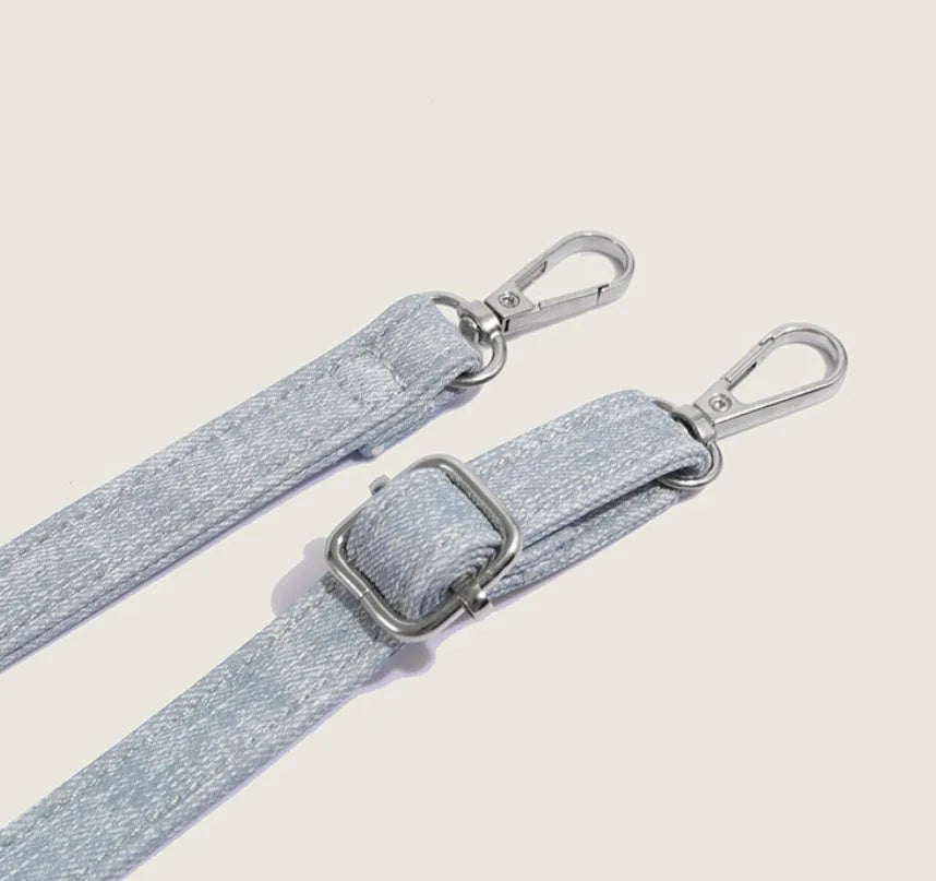Women's denim blue casual shoulder bag made from soft PU leather with standard size dimensions