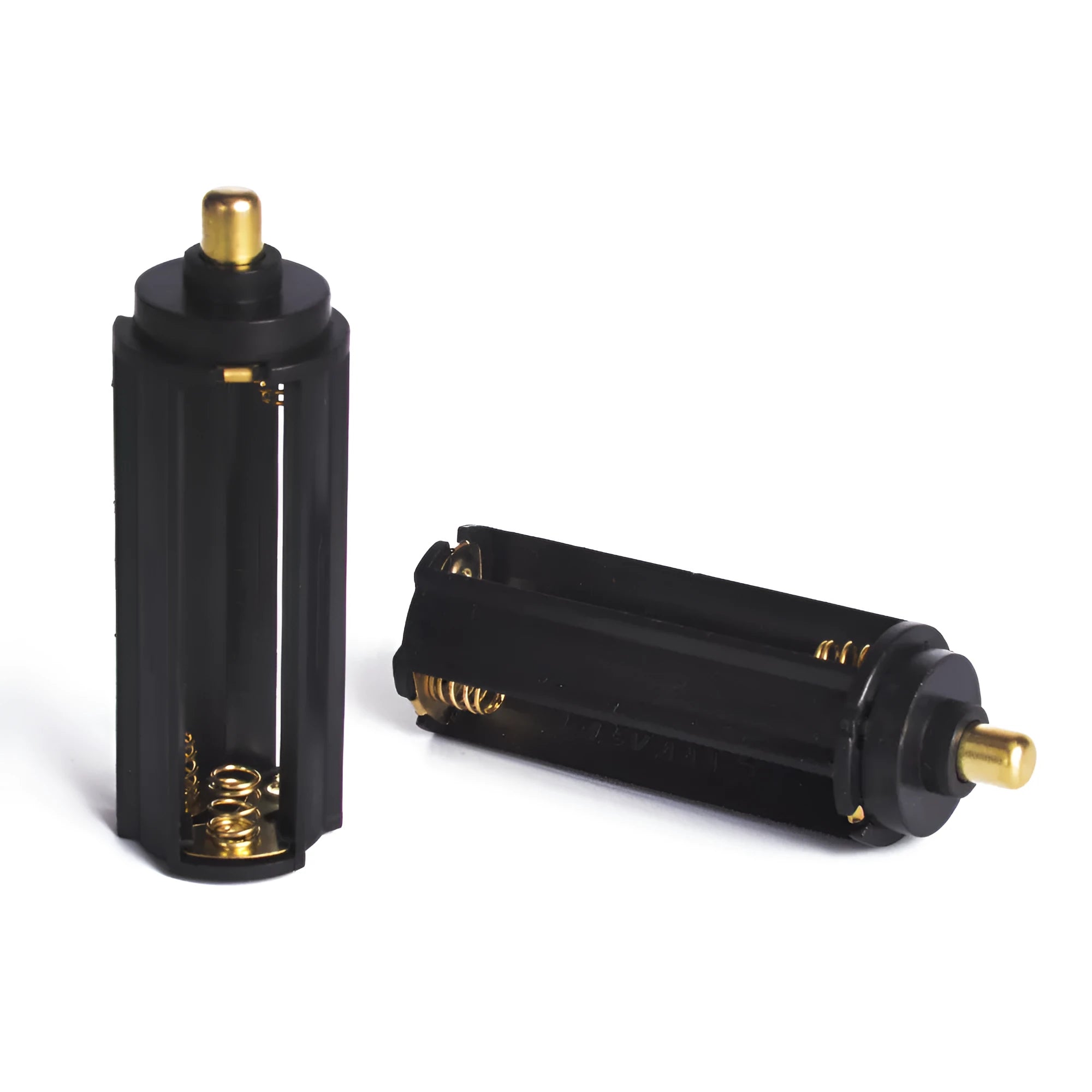 Black ABS battery rack holding three AAA batteries, 64mm length