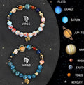 Complete set of twelve natural stone beaded bracelets for each zodiac sign, showing adjustable closures.