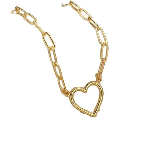 Titanium steel paperclip twist necklace in gold with electroplated finish, shown on a white background