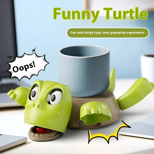 Turtle-shaped ABS plastic coaster in light green on a wooden table