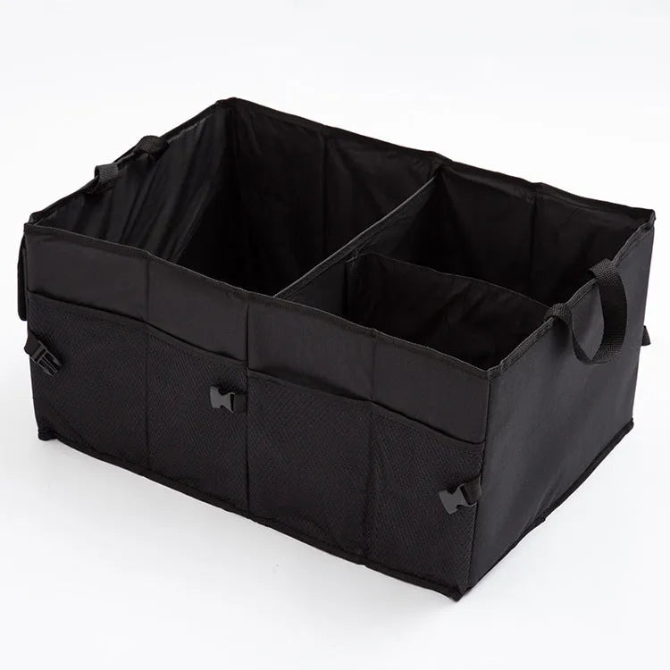 Black Oxford cloth folding trunk storage box measuring 56x40x26cm for car boot organiser