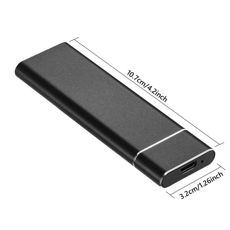 Portable external USB hard disk with a metal shell, shown in multiple colour options: black, blue, orange, red, and silver.