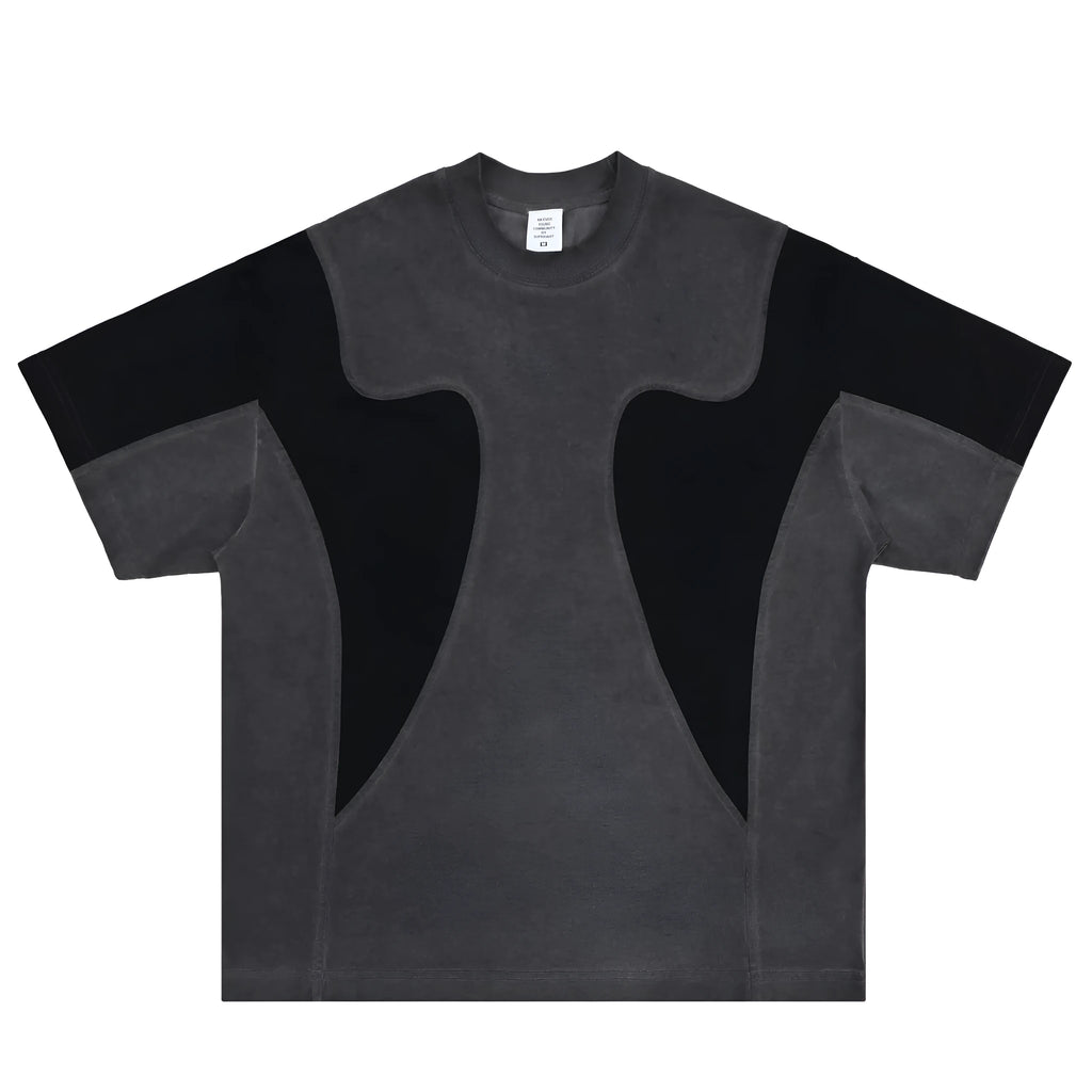 American Patchwork retro distressed men's grey cotton T-shirt with contrast letter print