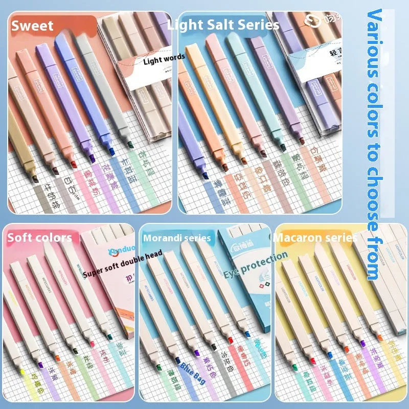 Double-headed fluorescent marker pens with chisel nibs in mixed bright colours