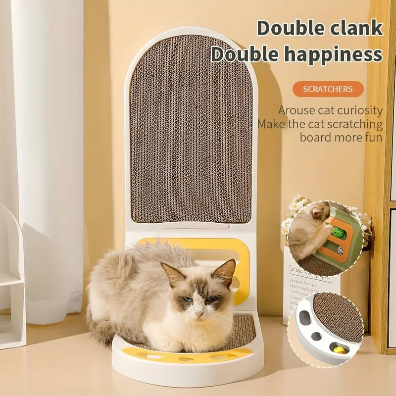 L-shape vertical cat scratching board with corrugated cardboard surface in grey, green or white colour options