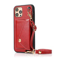 Imitation leather crossbody phone case with card holder and lanyard, embossed 3D design, in khaki, blue, red, or black.