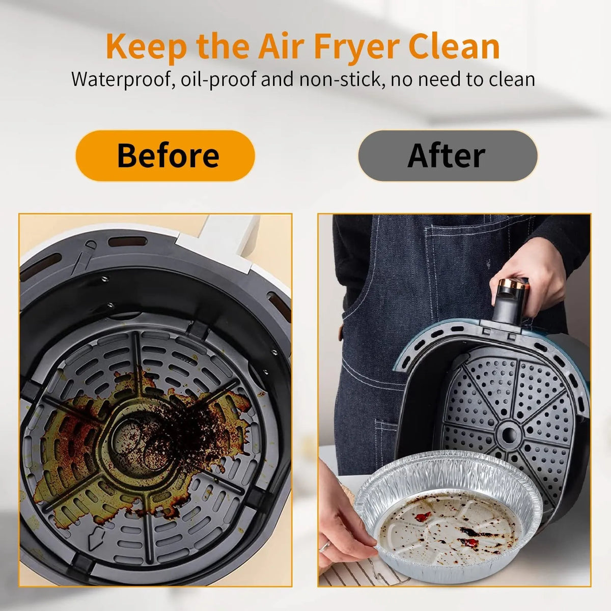 Non-stick aluminium foil air fryer liner, round 8 inch deep plate, disposable oil-proof tray with 4 cm edge