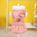 Small dog butterfly cotton-padded dress in apricot or pink, sizes XS to XL, casual cotton pet clothing