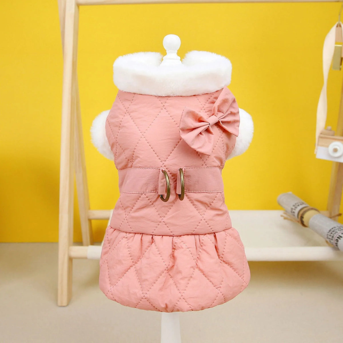 Small dog butterfly cotton-padded dress in apricot or pink, sizes XS to XL, casual cotton pet clothing