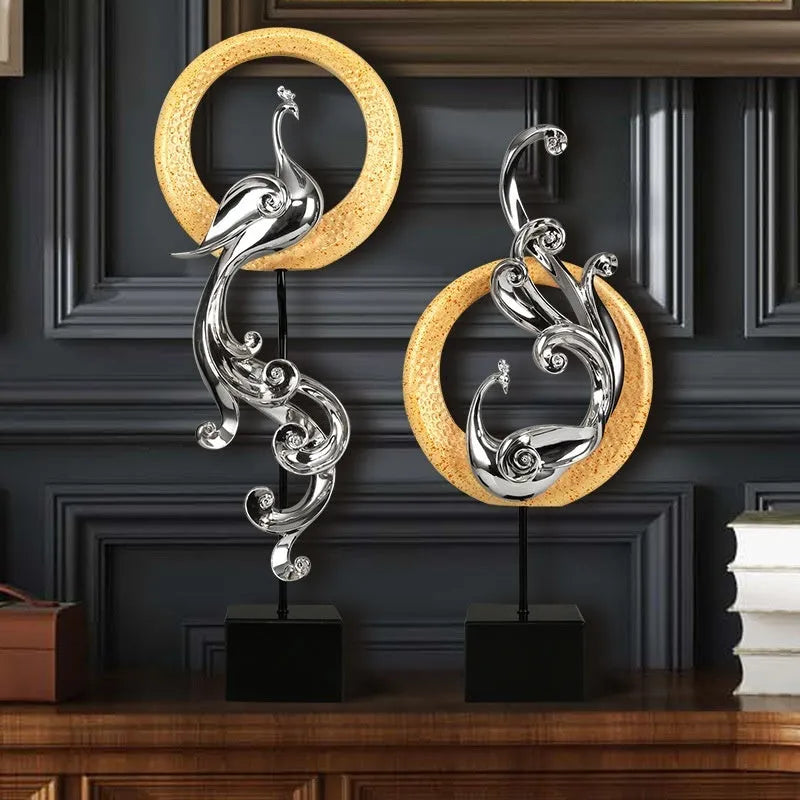 Large resin phoenix ornament in European style available in rose gold, red and silver colours