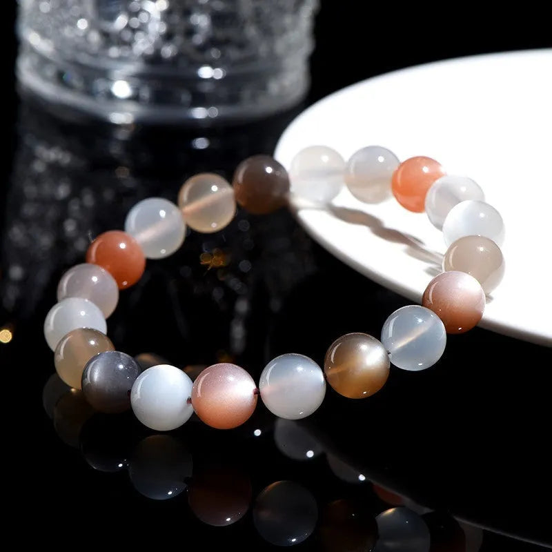 Natural colourful moonlight Duobao bracelet with 8mm moonstone beads in single circle design