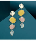 Morandi three-colour oil drip wafer earrings with sterling silver posts on alloy disc