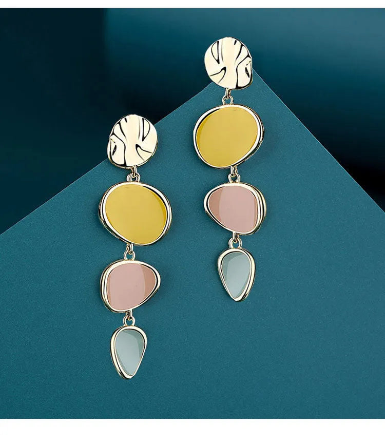 Morandi three-colour oil drip wafer earrings with sterling silver posts on alloy disc