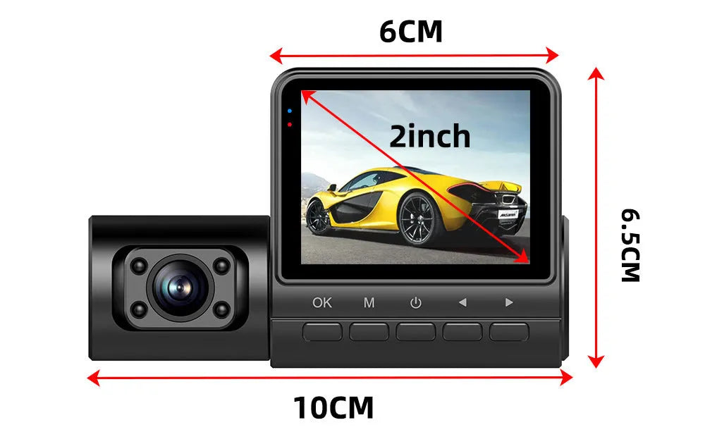 Black car recorder with 1080P HD recording, 170-degree wide-angle lens, and touch controls