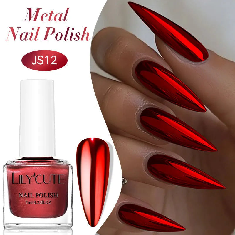 Quick-dry metallic mirror nail polish bottle with 7ml no-bake formula in 26 colour options JS01 to SF12