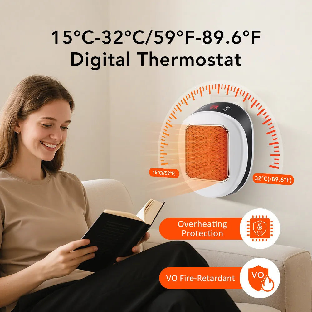 White ceramic heating electric fan heater with remote control, suitable for EU and US voltage standards