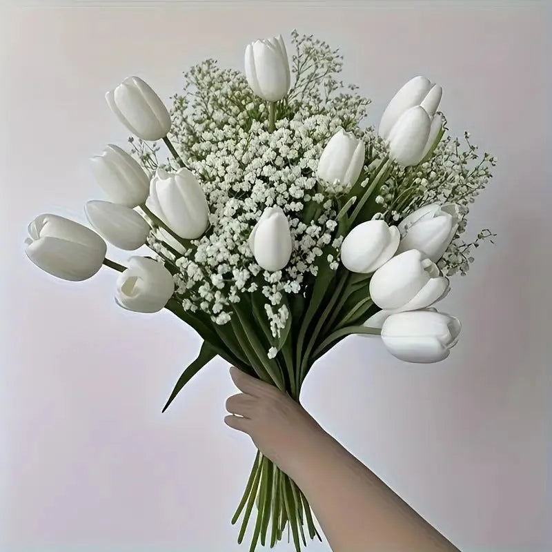 Tulip starry combination artificial flower bridal bouquet 30 piece flocked plastic set